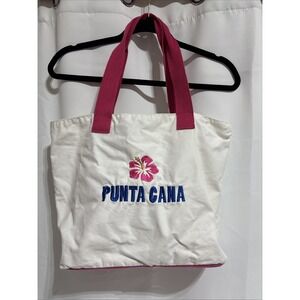 Punta Cana Tropical Canvas Beach‎ Bag Vacation Swim Travel Sunset White/Pink